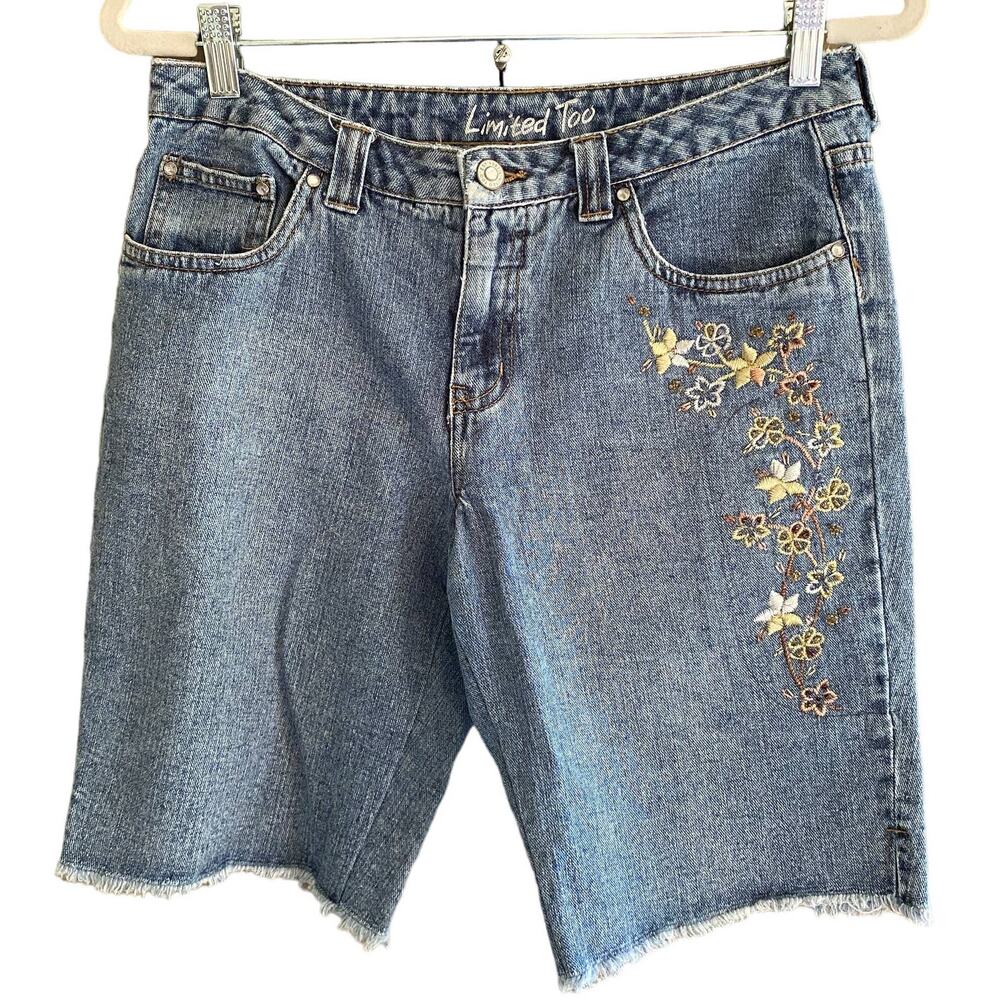 LIMITED TOO Girls Size 18 REG Shorts Embroidered Boho Blue Denim Cut-Off Raw Hem